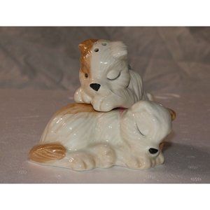 VINTAGE OCI PORCELAIN TERRIER PUPPY DOG SALT & PEPPER  SHAKERS